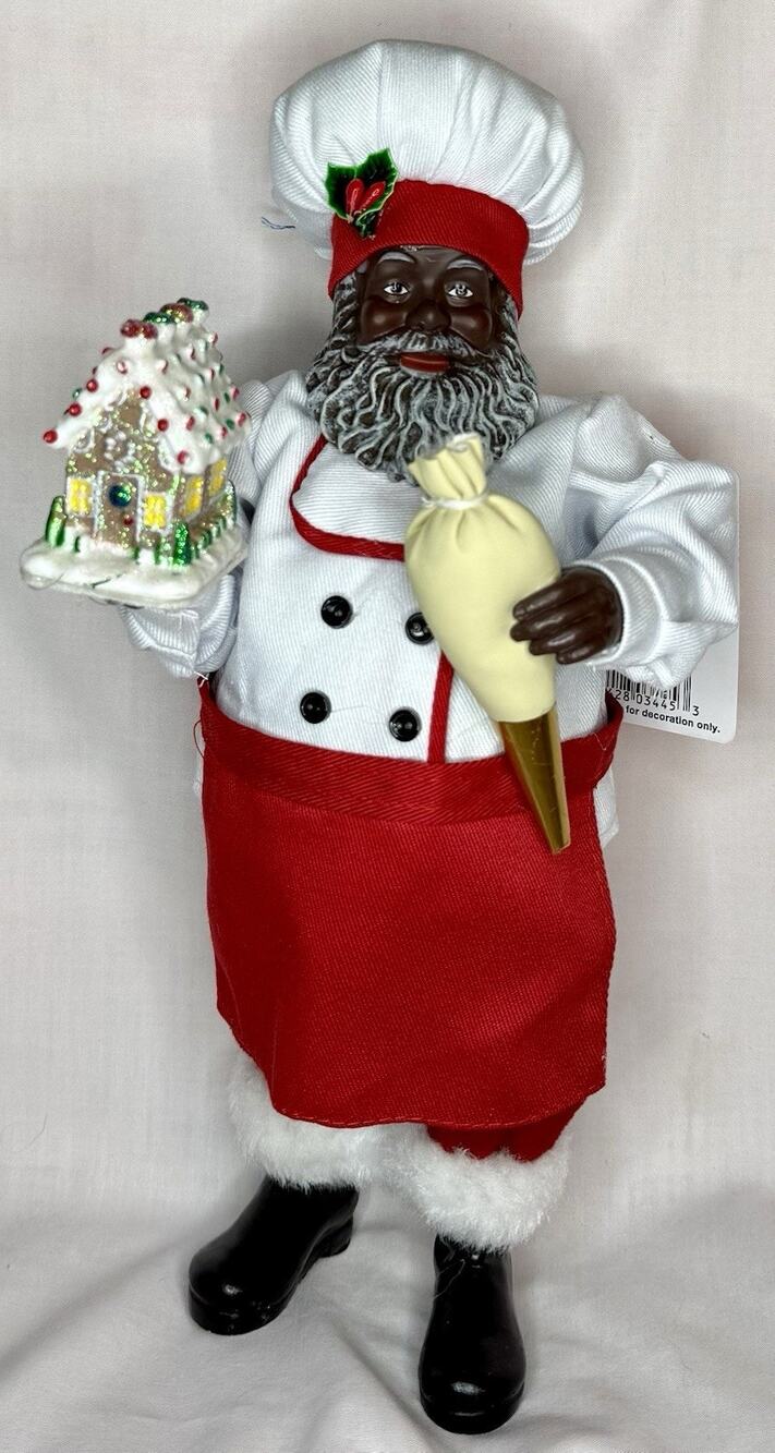 Merry Brite Black AA Christmas Holiday Baking Chef Santa w/Gingerbread House NWT